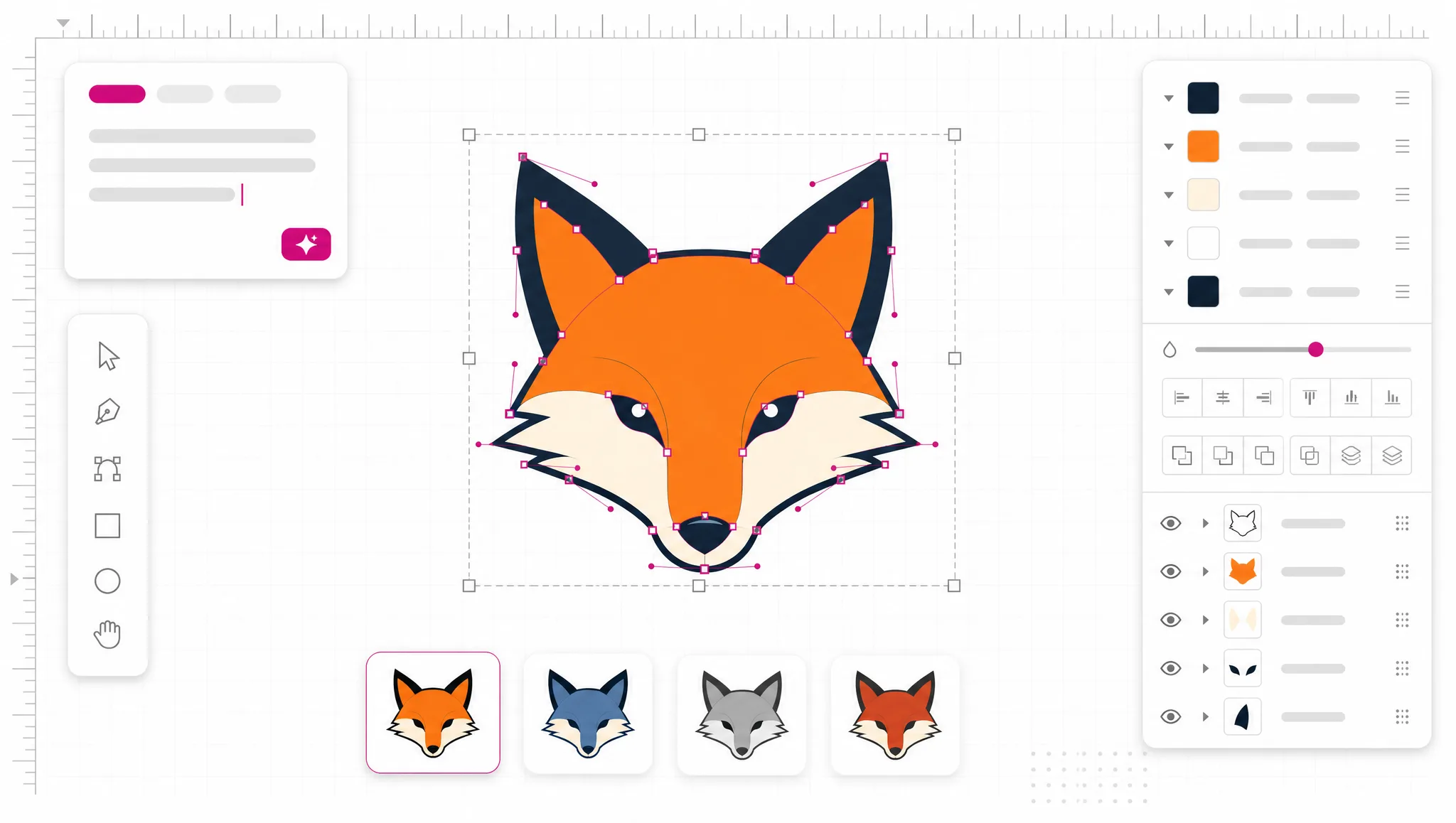 AI svg generator turning a written prompt into a vector file made of editable paths.