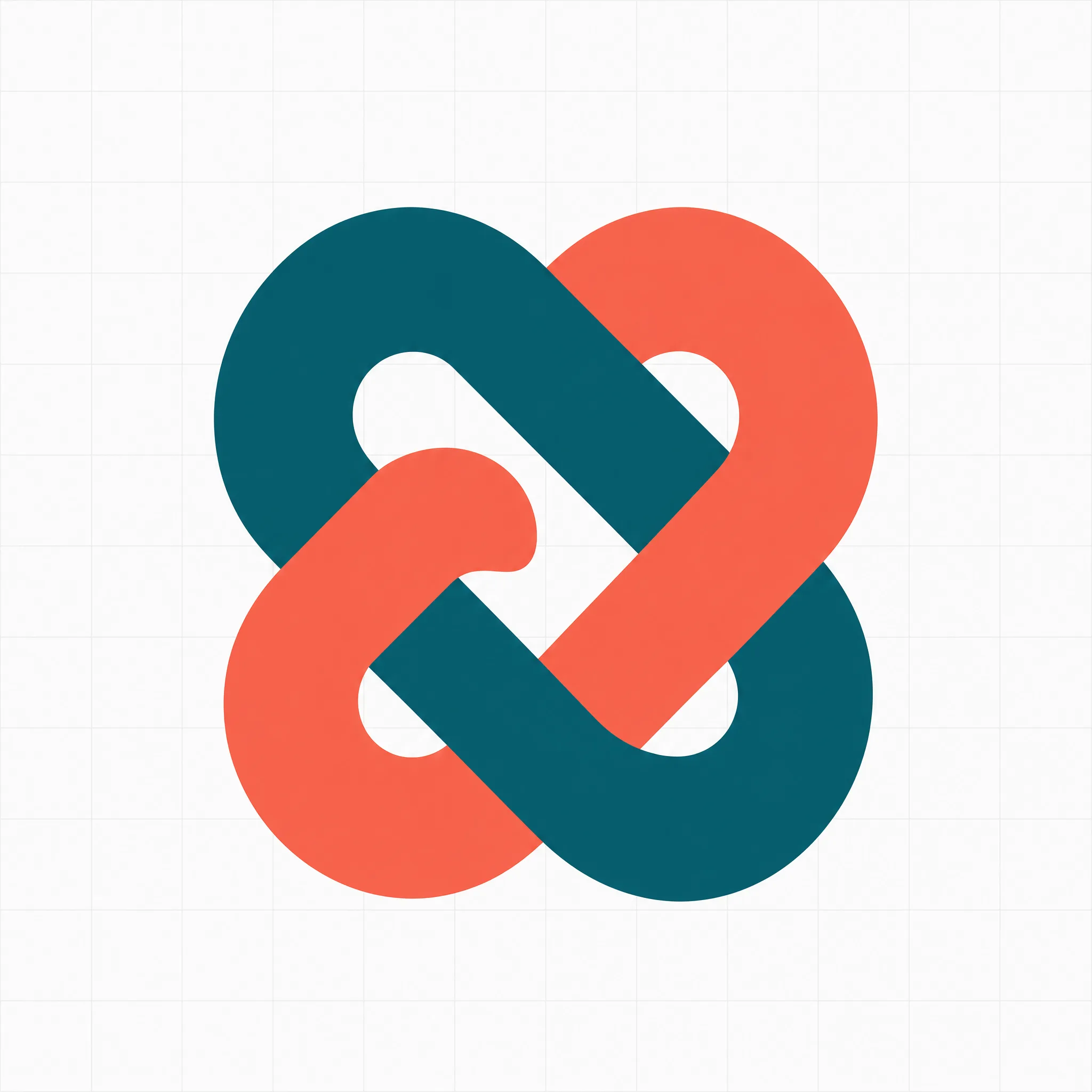 An interlocking two-color monogram mark in flat vector — the format every brand asset should ship in.