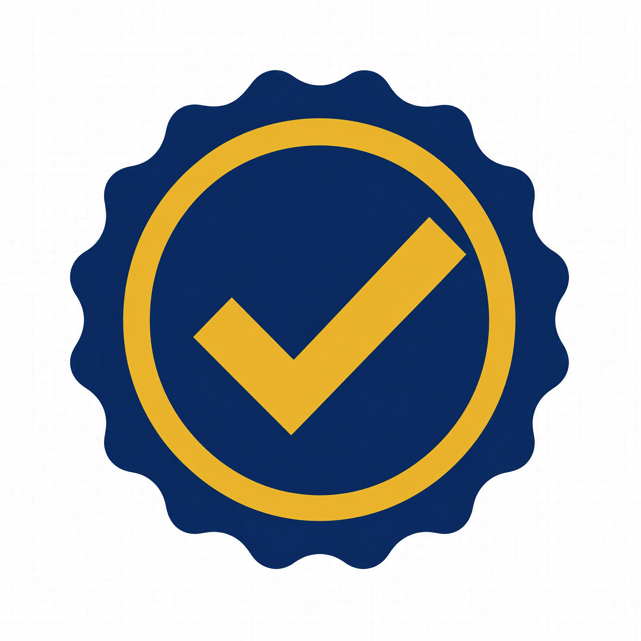 A circular certification badge in flat vector, with the crisp edges a seal needs at any print or screen size.