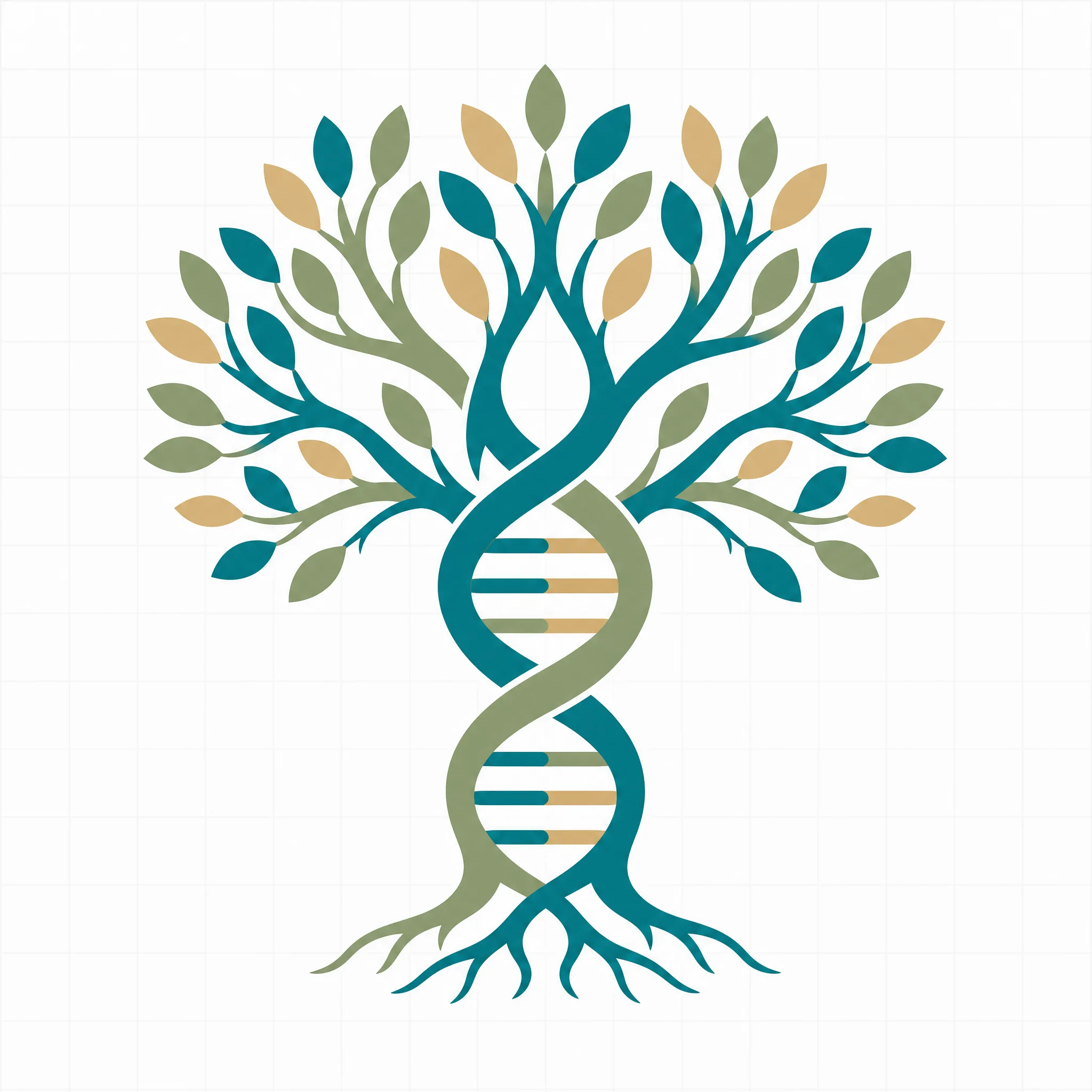 A branching DNA tree diagram — the case where vector beats bitmap outright, because diagrams get reprinted at every size.