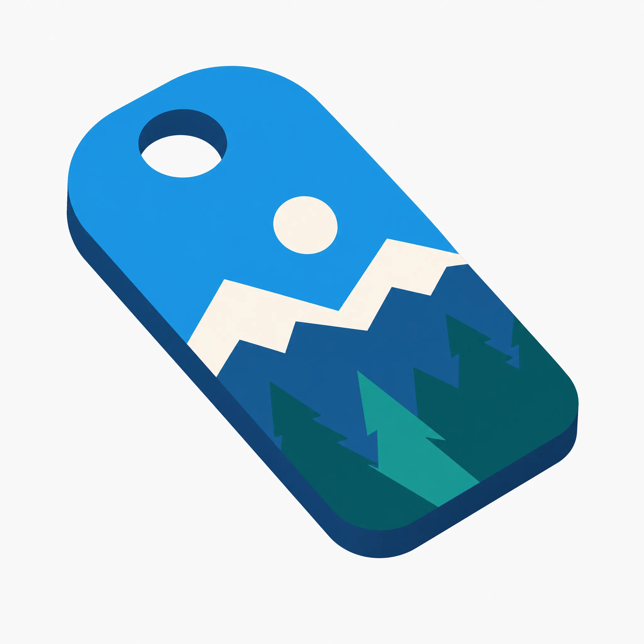 A silhouette plus a hanging hole, extruded a few millimetres — the smallest useful printable object.