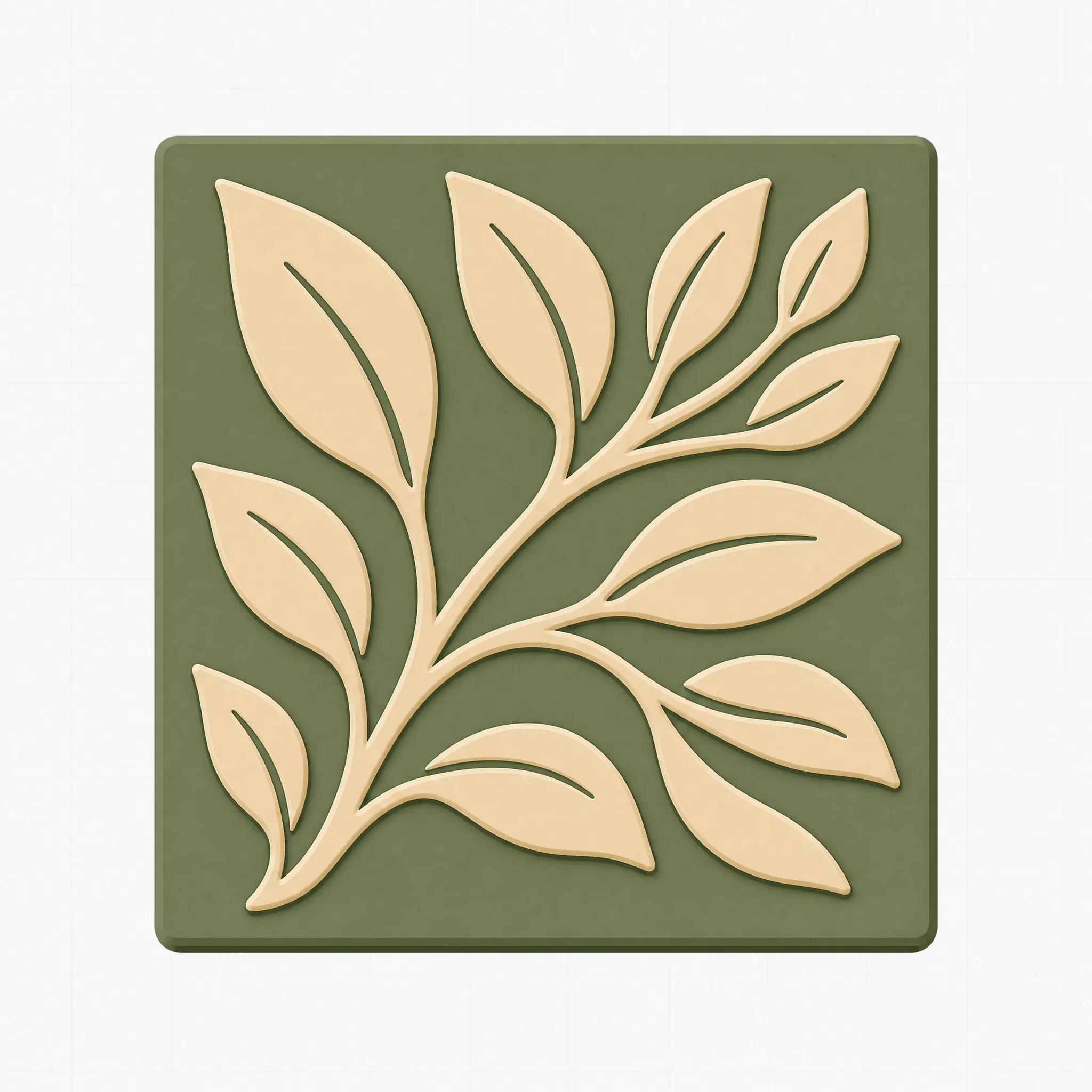 A raised design on a flat base, printed to press a pattern into clay, leather or paper.